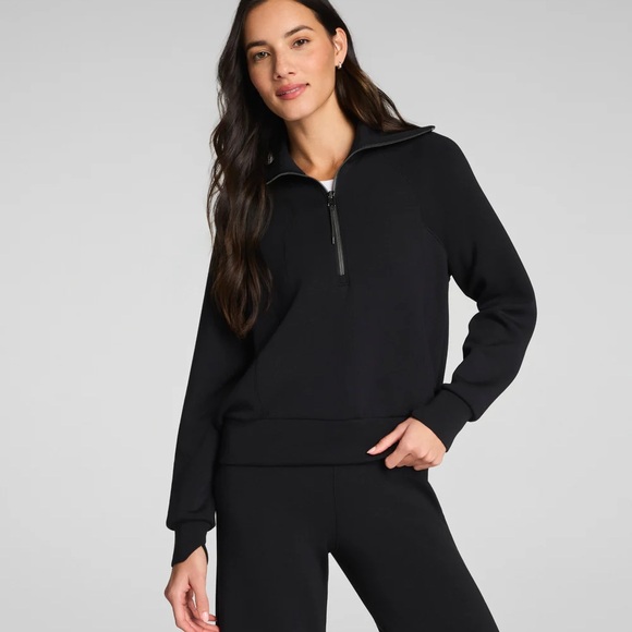 SPANX AIR ESSENTIALS Very Black Quarter-Zip Pullover - Picture 2 of 5